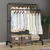 Houseware Double-Rail Garment Rack Metal Hang Dry Clothing Rail Hanging Clothes