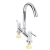 Modern Dual Lever Chrome Kitchen Sink Mixer Taps Deck Mounted Tap Faucet 2 Hole