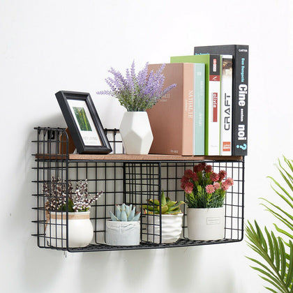 Large Metal Wire Shelf Rack Wall Floating Basket Display Storage Holder Unit