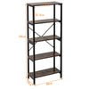 5 Tier Bookshelf Bookcase Industrial Wood Metal Storage Display Shelving Rack