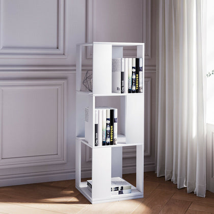 Home Office 3 Tier Bookcase Cube Storage Shelf Revolving Display Furniture White