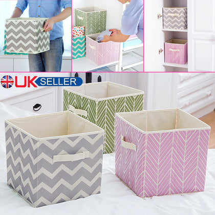 3PCS Foldable Storage Box Collapsible Canvas Organizer Fabric Cube Cloth Basket