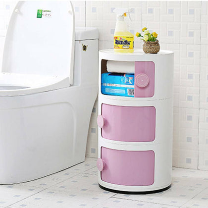 3 Tier ABS Plastic Round Storage Unit Beside Drawers Office Bathroom Cabinet