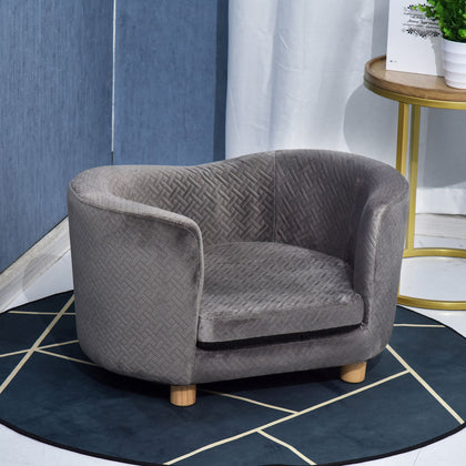 PAwHut Luxury Tub-Shaped Velvet-Feel Pet Sofa w/ Wood Frame 4 Feet Cushion Grey