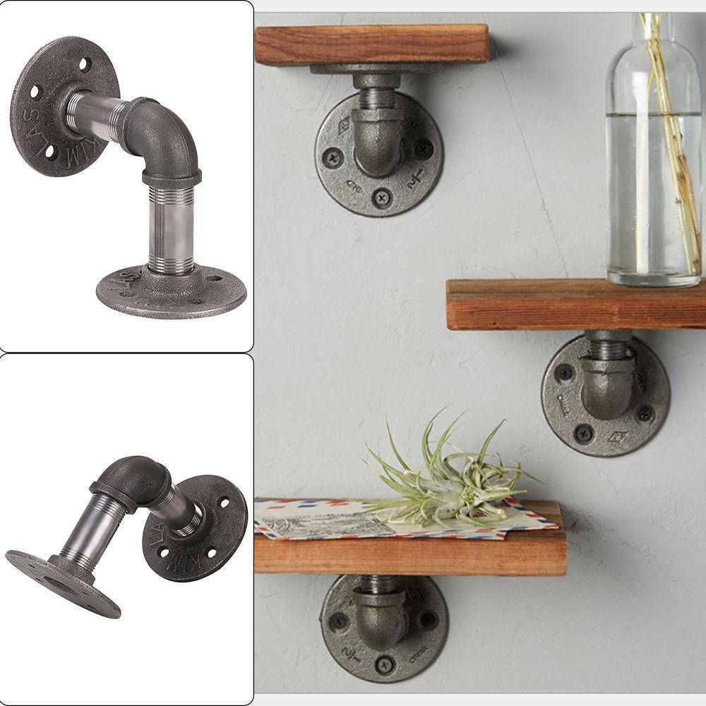 2Pcs Industrial Steel Iron Pipe Shelf Bracket Holder With Screws DIY Home Décor