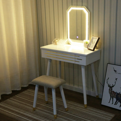 Dressing Table Makeup Desk Vanity Set LED Lighted Mirror Stool Drawer Bedroom UK