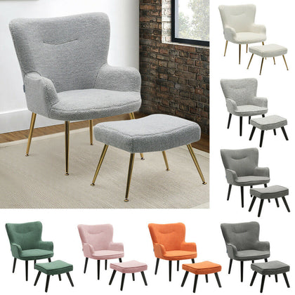 Smiling Modern Armchair Wingback Chair Footstool Living Room Stool Ottoman Sofas
