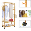 Heavy Duty Hallway Wooden Rail Clothes Hanging Garment Rack w/ Strengthened Rods