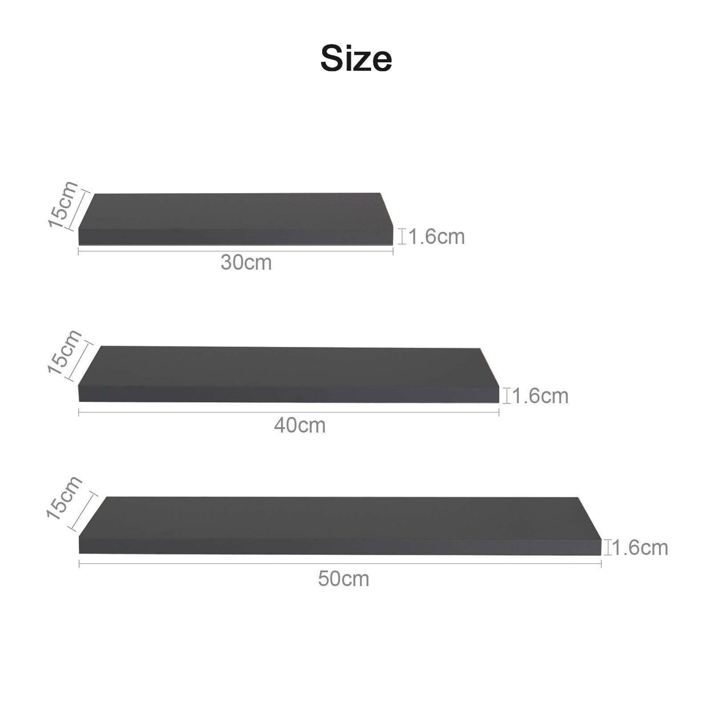 3 Pcs High Floating Wall Mounted Display Shelf Bookshelf Storage Holder-Black