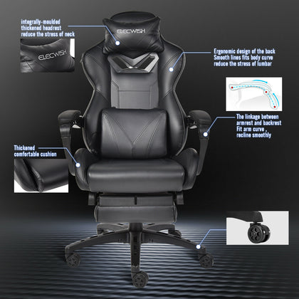 Massage Racing Gaming Chair Adjustable Recliner Swivel PU Leather Office Home UK