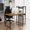 Industrial Style Metal Frame Wooden Computer Desk With 3 Storage Shelves Hooks