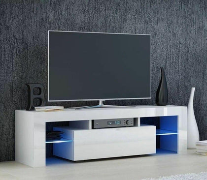 Modern White Front High Gloss TV Unit 130cm Corner Led Lights Cabinet