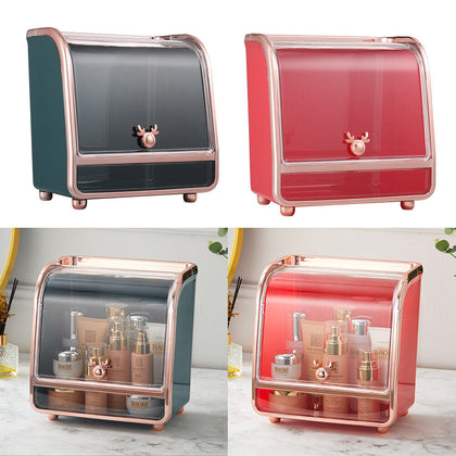 Makeup Case Plastic Perfume Skin Care Storage Box Desktop Container w/ Clear Lid