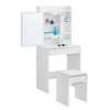 Sliding Mirror White Dressing Table Vanity Table with PU Stool Bedroom Furniture