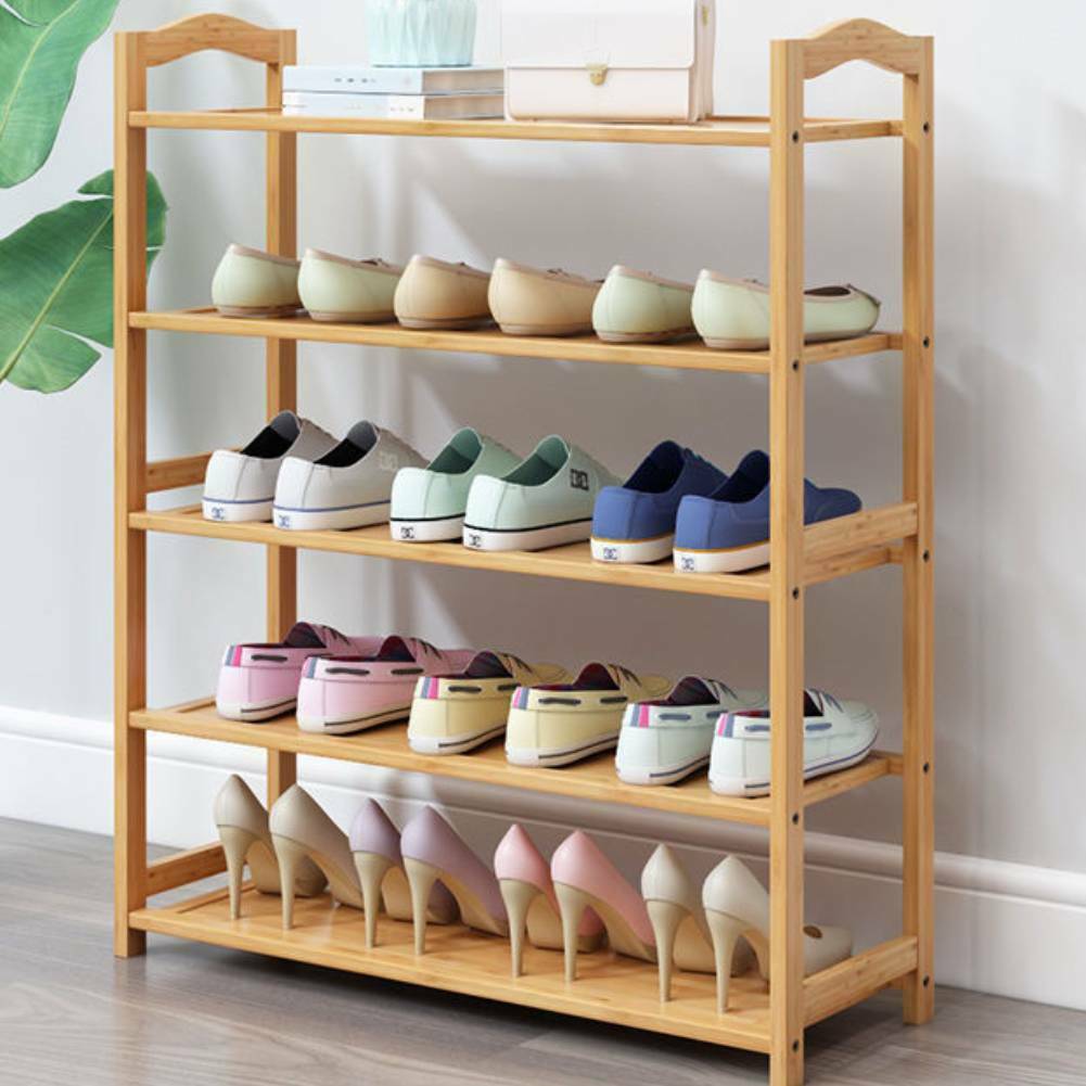 Storage Rack Foot 5‑Layer Home Shoe Rack 20 Pairs Storage Organiser Shelf Bamboo w/ Foot ...