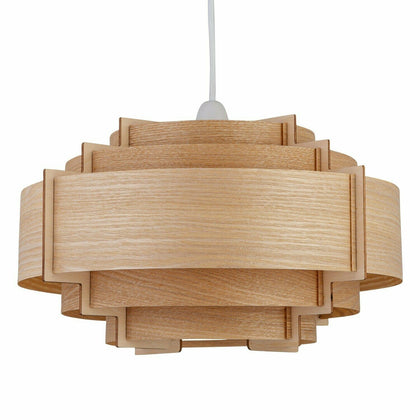 Modern Natural Wood Drum 3 Tier Ceiling Light Shade Easy Fit Veneer Pendant