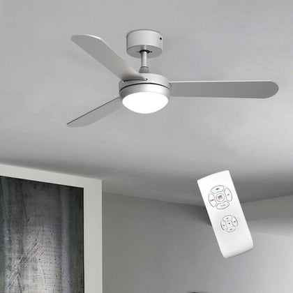 Sliver Metal LED Ceiling Fan Light 3 Dimmable Color Remote Control Bedroom Decor