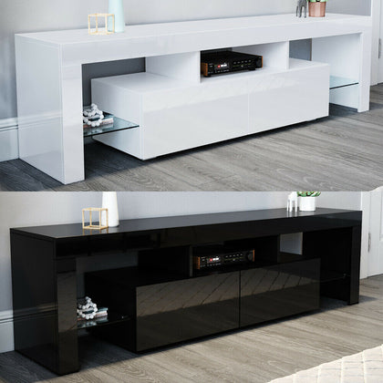 Modern TV Stand Cabinet Unit Entertainment MFC Gloss Doors LED RGB Light Matt
