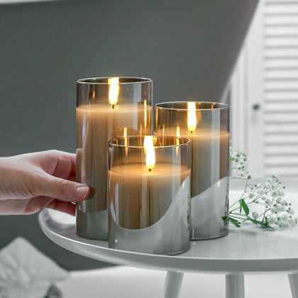 3pcs Authentic Flame Battery Flickering LED Candle Lights Glass Jar Wax | Indoor