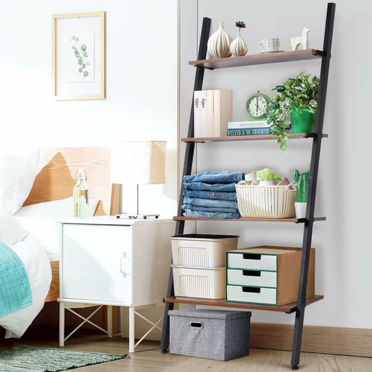 Industrial Ladder Shelving Unit 4 Tier Display Stand Bookshelf Wall Storage Rack