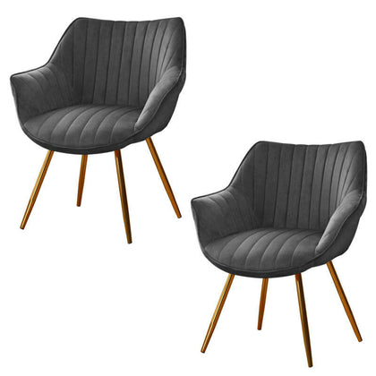 2pcs Dining Chairs Grey Velvet Padded Seat w/Gold Metal Legs Kitchen Restaurant