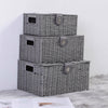 Set of 3 Storage Basket Resin Wicker Woven Hamper Box With Lid & Lock Stackable