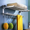 Wall Mounted Towel Rail Foldable Bathroom Towel Holder Shelf Storage Rack Hooks