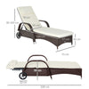 Adjustable Wicker Rattan Sun Lounger Recliner Chair w/ Cushion Brown