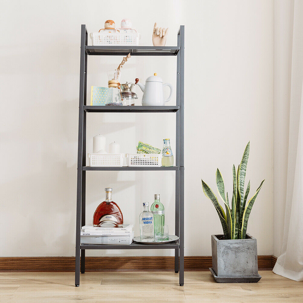 Industrial Style Ladder Bookcase Storage Shelf 4 Tier Display Stands Living Room
