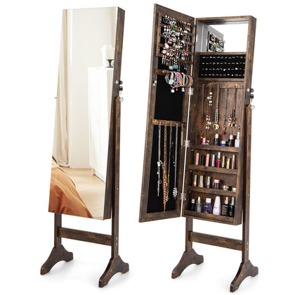 Free-Standing Jewelry Cabinet Full Length Mirror Makeup Storage Cabinet Lockable