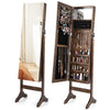 Free-Standing Jewelry Cabinet Full Length Mirror Makeup Storage Cabinet Lockable