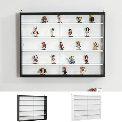 5-Tier Wall Display Shelf Unit Cabinet w/ Adjustable Shelves Glass Doors