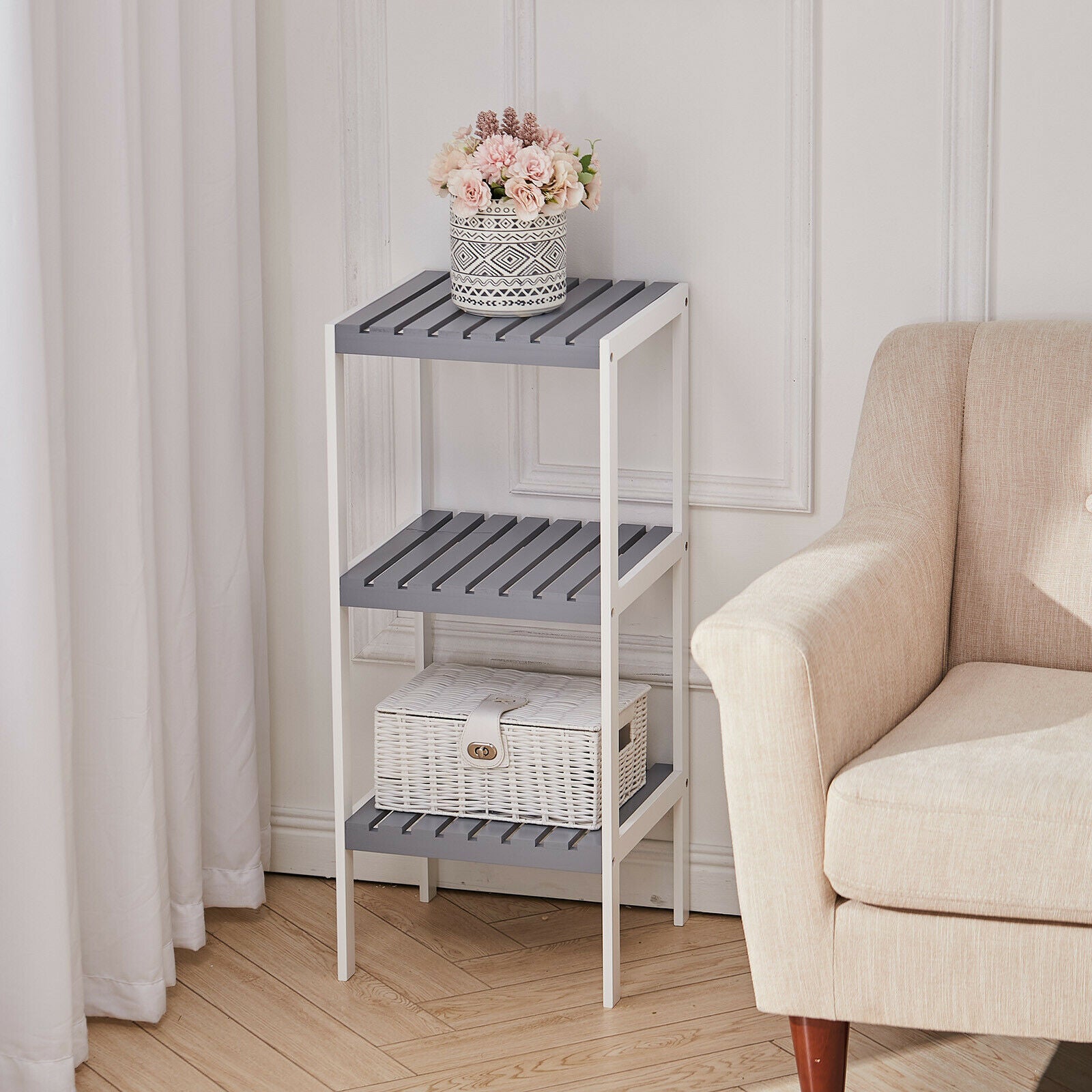3 Tier Wooden Storage Shelves Hallway Corner Display Plant Stand Organiser Shelf