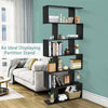 6-tier Bookcase Industrial S-Shaped Bookshelf Wooden Storage Display Rack