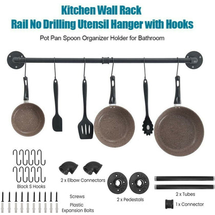 Kitchen Utensil Hanging Rail Rack Wall Mounted Organiser Stainless Steel Holder