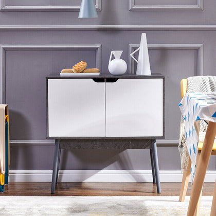 Sideboard Cabinet Cupboard Display Unit Storage Furniture Marble Effect+White BN