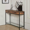 Rusitic Wooden Hallway Console Table With Storage Drawers Glass Shelf Metal Legs