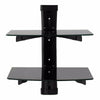 2 Wall Mount Shelf Floating Black Glass Bracket For Xbox PS4 Sky TV DVD Shelves