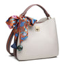 Ladies Designer Bucket Bag With Scarf Women Faux Leather Shoulder Handbag