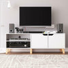 Elegant TV Stand Storage Cabinet Unit w/ Wood Legs 2 Cupboards 2 Shelves White