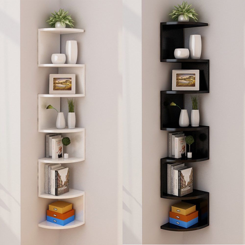 3/5 Tier Floating Wall Shelves Corner Shelf Storage Wood Display Bookcase Decor