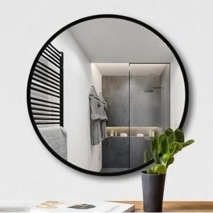 Wall Mirror Round Black Frame Home Bathroom Glass Mounted Vanity Circle Decor