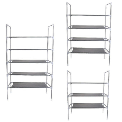 3,4 & 5 Self Shoe Rack Shoes Storage Organiser Stand Holder 12-18 Pairs Grey