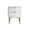 White and Gold High Gloss 2 Drawer Bedside Table with Legs - Valencia VLC001A