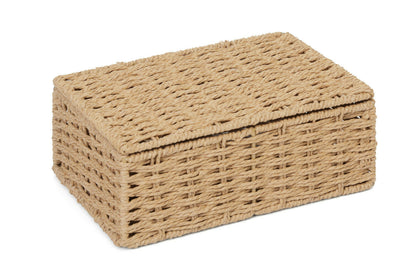 Small Natural Paper Rope Storage Baskets Boxes Hampers with Lids WB-9694S