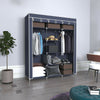 Grey Fabric Canvas Wardrobe With Clothes Hanging Rail Shelves Storage Cupboard