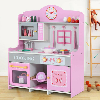 Pink Wooden Pretend Play Toy Kitchen for Kids Role Play Imaginative Playtime Set