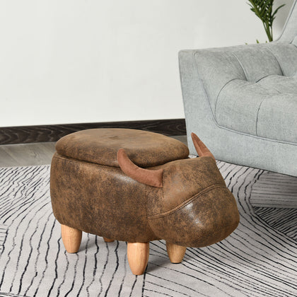 HOMCOM Buffalo Storage Stool Cute Decoration Footrest Wood Frame Brown
