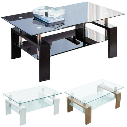 Modern Coffee Table With Lower Shelf storage Glass Chrome Living Room furniture