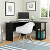Black Corner L-shaped Computer Desk Shelves Laptop PC Table Wooden Home Office